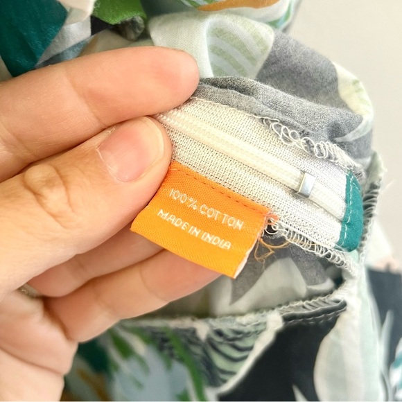 Oliphant Bubble Hem Tropical Leaf Print Puff Sleeve Cotton Mini Dress Medium - Picture 10 of 11